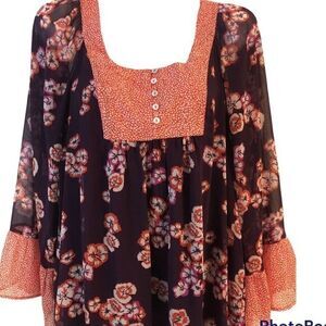 Daniel Rainn Top Size‎ Small bohemian floral bell sleeve pullover Festival NWT